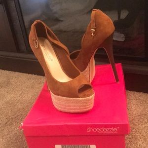 Cognac peep toe heels